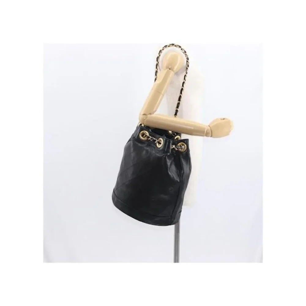 Authentic Vintage Chanel Bucket Bag Black Lambskin 24K Gold Hardware